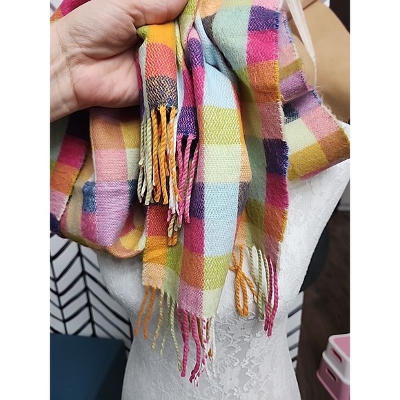 Colorful Checkered Fringe Scarf Multicolor Plaid‎ Wrap Shawl Soft Cozy Boho - Picture 7 of 7
